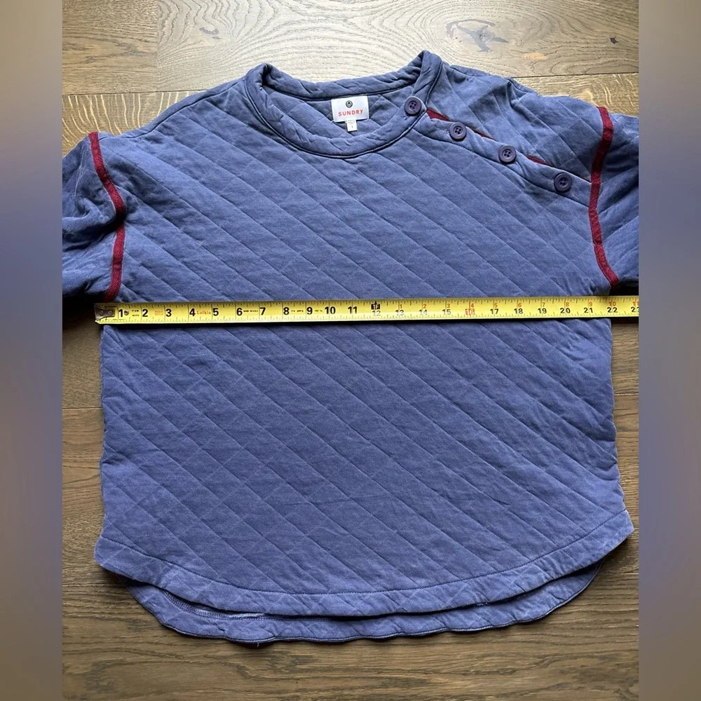 Sundry Quilted Cropped Sweatshirt Pullover In Pigment Moonlight Blue Size 1 - Picture 9 of 15
